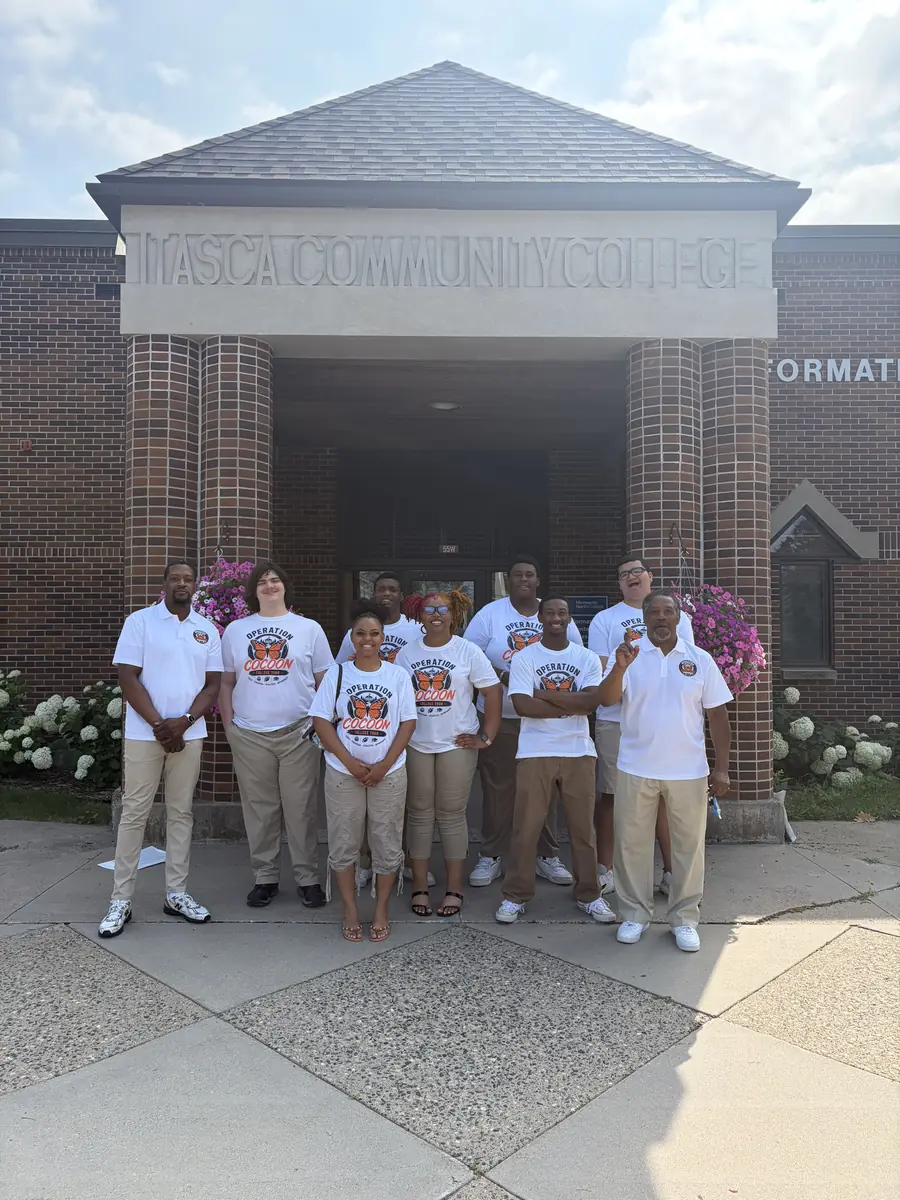 Operation Cocoon students and mentors outside Itasca Community College.